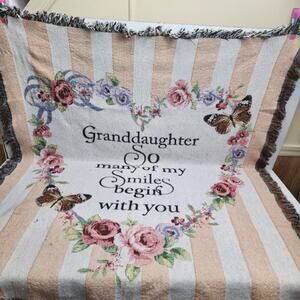 Floral "Granddaughter So Many of My Smiles Begin with You" Fringe Throw Blanket